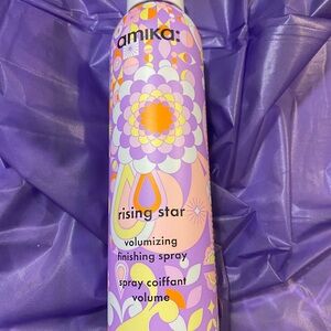 amika volumizing finishing spray — lavender, pink & yellow patterned can